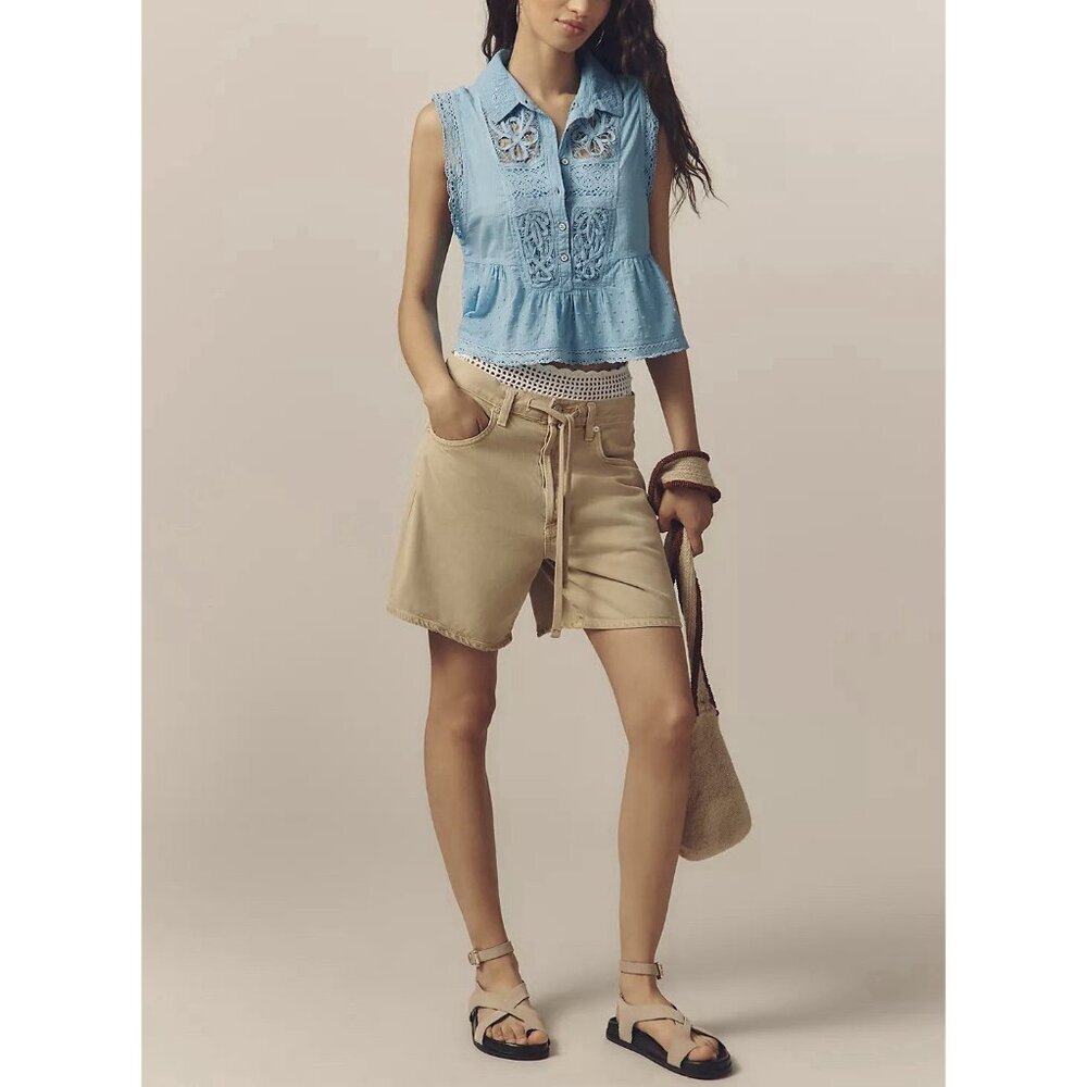 NWT Size XL - Anthropologie 100% Cotton Lace Swing Blouse Blue (NWT USD 108) - Picture 5 of 15